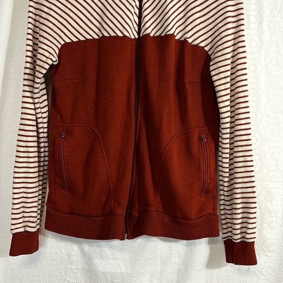 Vintage 70s zip Up Striped Women's large Retro Casual Rust - Picture 3 of 8